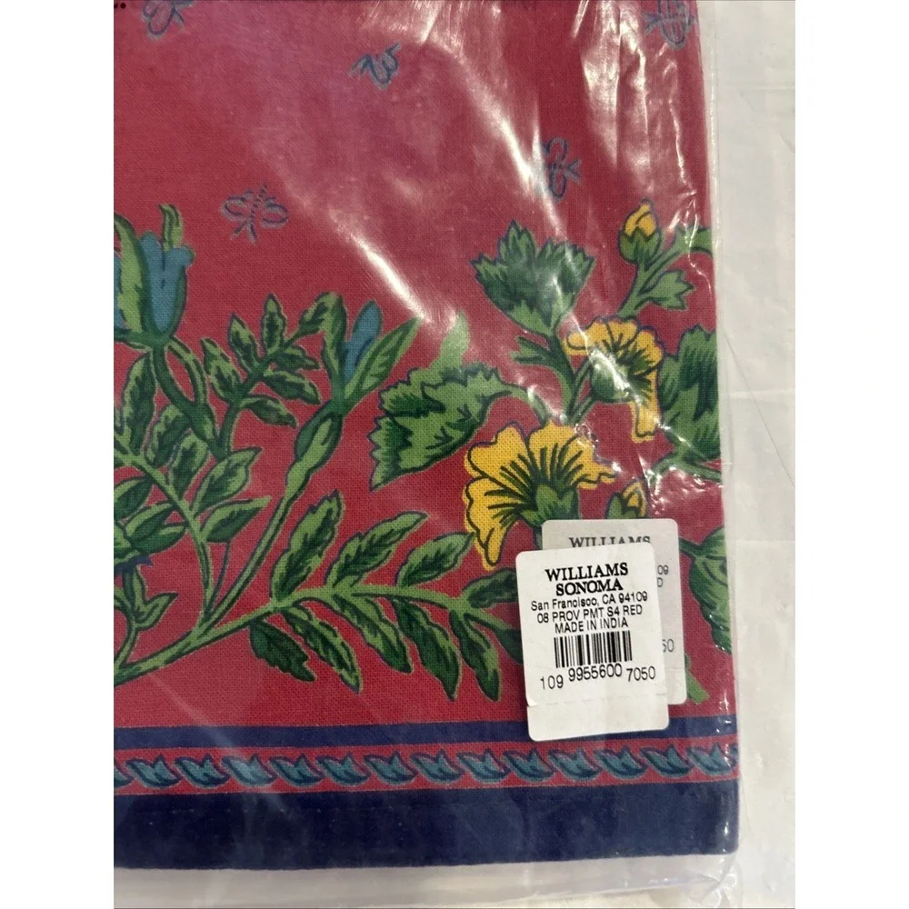 Williams Sonoma Provence Place Mats Set of 4 Red Floral Hand Screened Cotton NEW